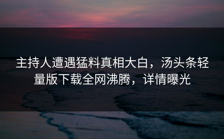 主持人遭遇猛料真相大白，汤头条轻量版下载全网沸腾，详情曝光